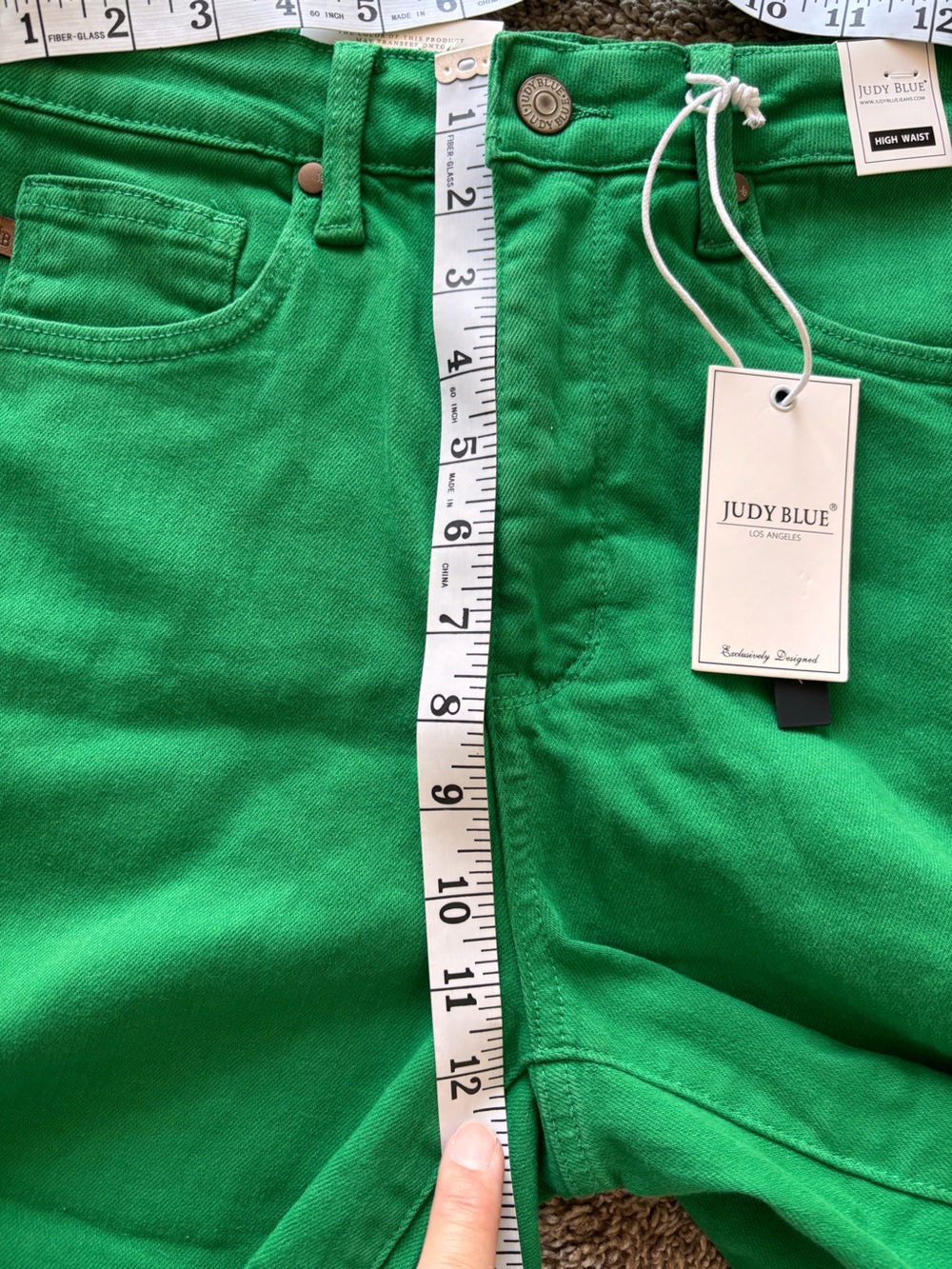 Judy Blue Shorts Green High Rise Tummy Control Cuffed Garment Dyed Stretch Denim - Picture 8 of 9